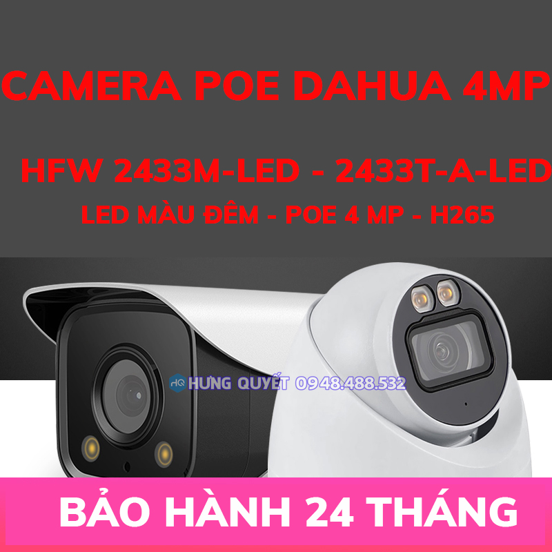 Camera IP 4MP Dahua HFW 2433M - LED thân 2433T - A - LED DOME