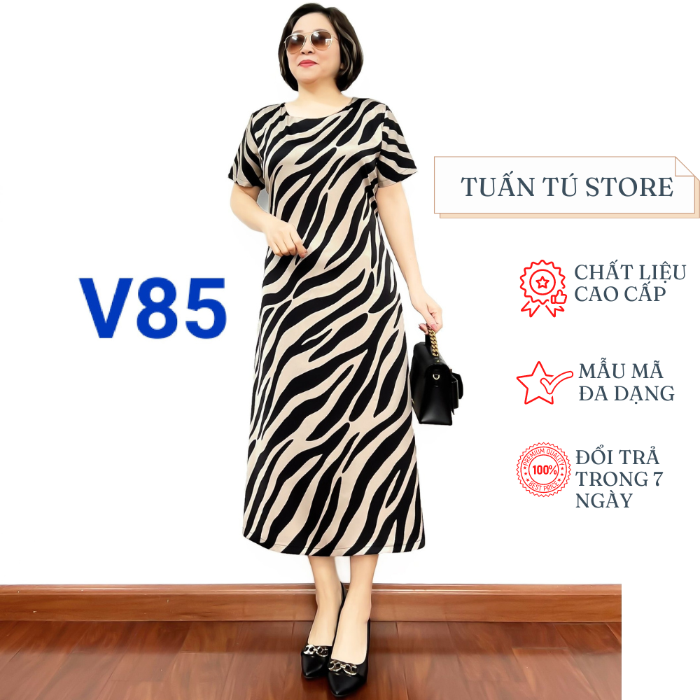 Đầm trung niên chất liệu lụa satin họa tiết cực đẹp 2024 - tuấn tú store