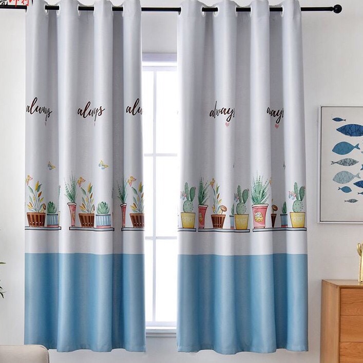 Rèm vải dày treo cửa chống nắng tốt 99% - 2m cao chậu hoa xanh
