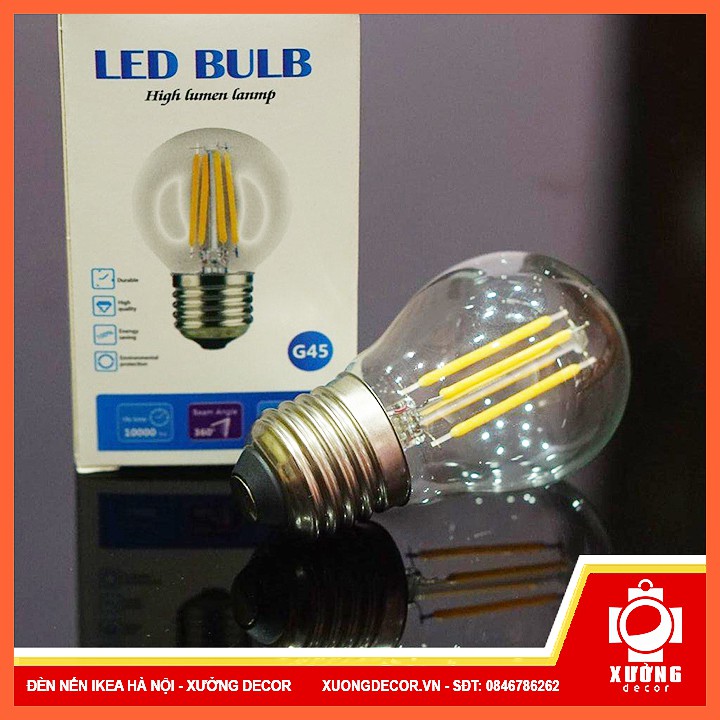 Đèn Led Tròn Edison Giả Sợi Đốt G45, Đuôi E27, 4W