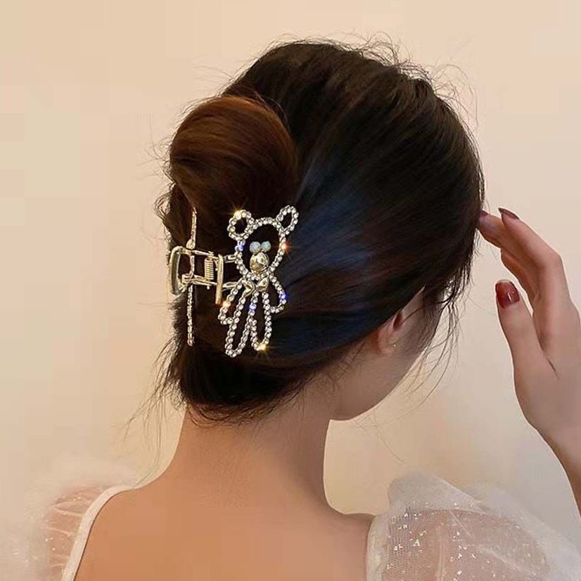 Kẹp tóc kim loại hình Gấu đính đá