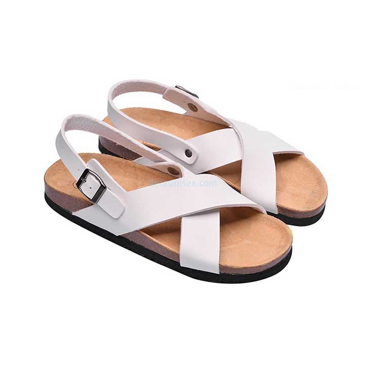 Giày Sandal Nam nữ quai chéo Birkens đế trấu Quai Hậu màu trắng đen bò- SATA23 HÀNG FULLBOX