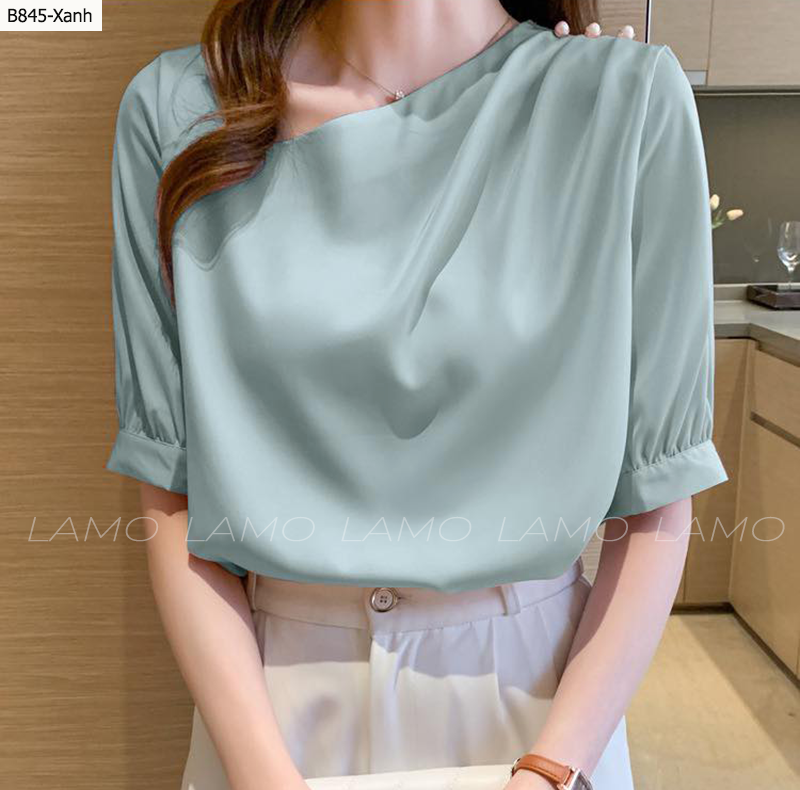 ÁO SƠ MI KIỂU NỮ LỤA VAI ĐÍNH NÚT SANG TRỌNG - B845