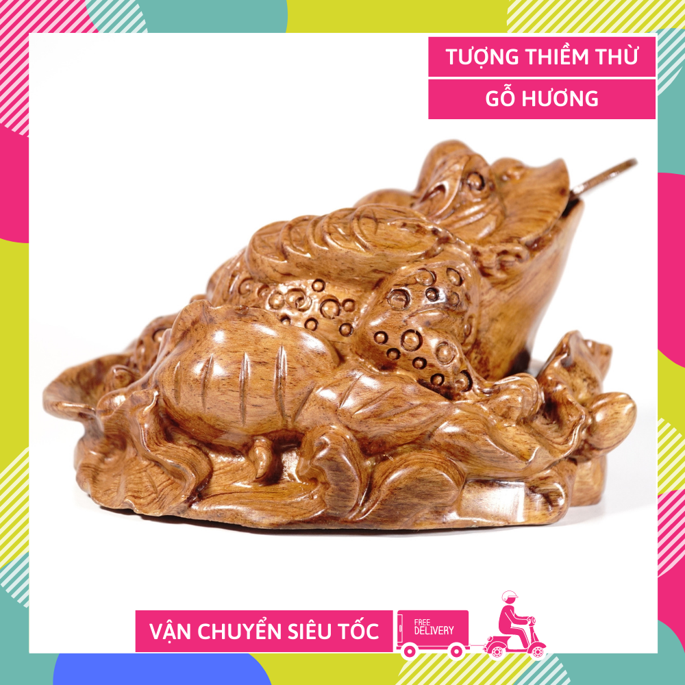 Tượng Cóc Thiềm Thừ gỗ hương nguyên khối điêu khắc cực đẹp cầu tài lộc - Cao 10 rộng 12cm