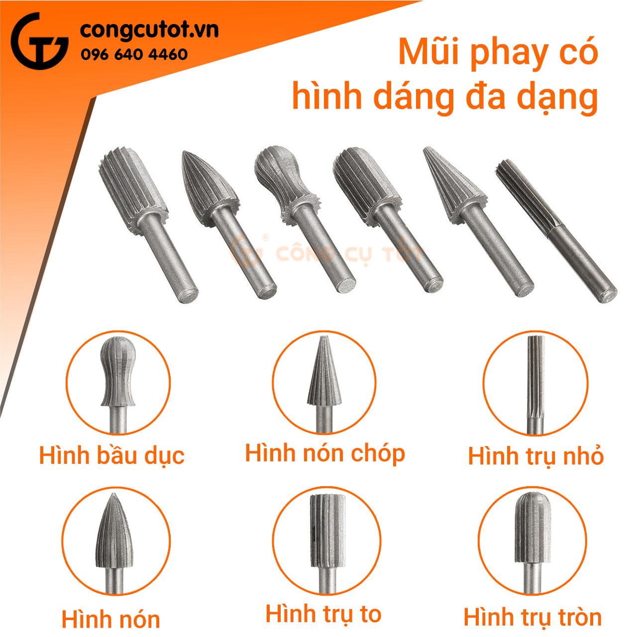 Bộ 6 mũi phay gỗ trục 6mm