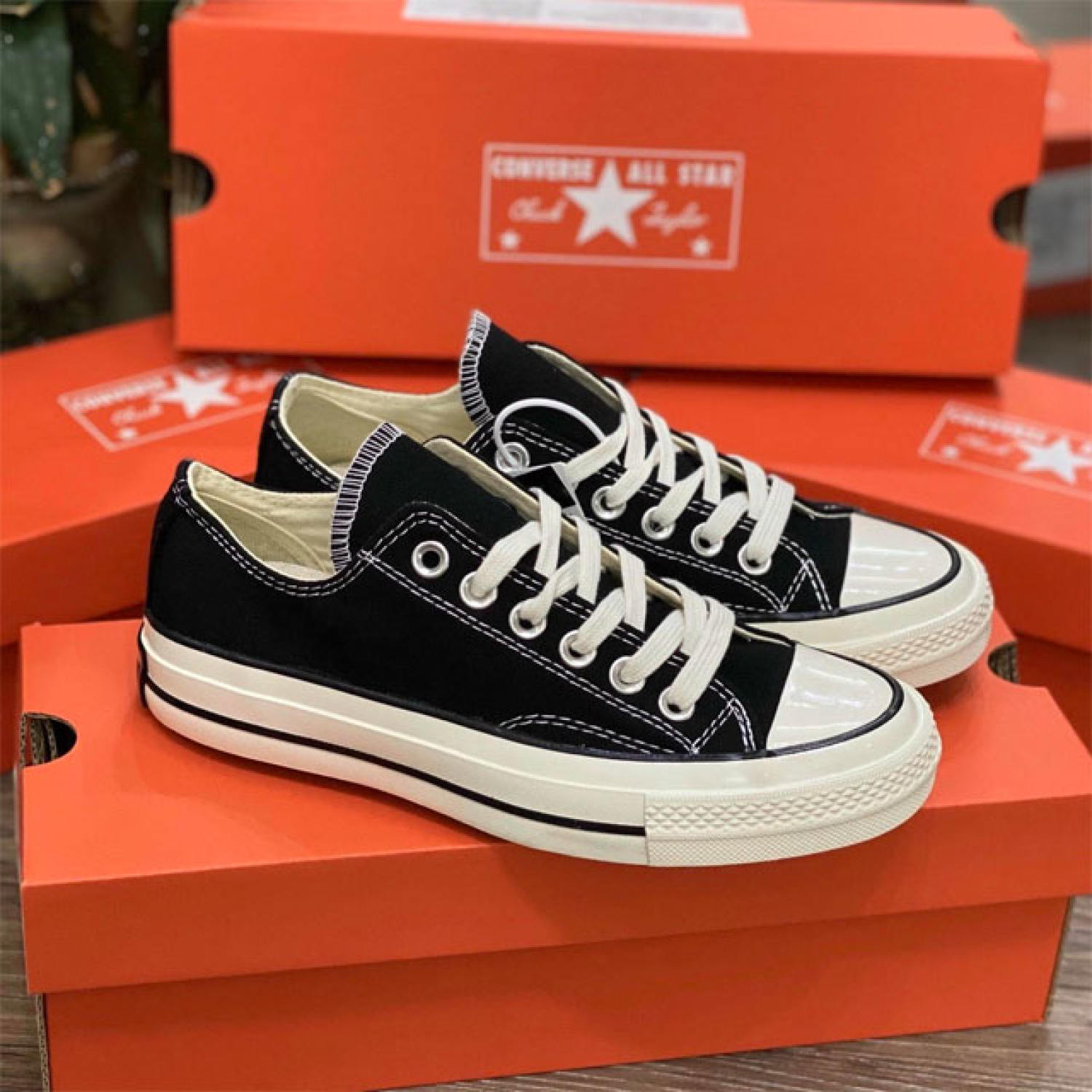 Giày sneaker Converse 1970s nam nữ cổ thấp màu đen (full box + túi converse + tất)