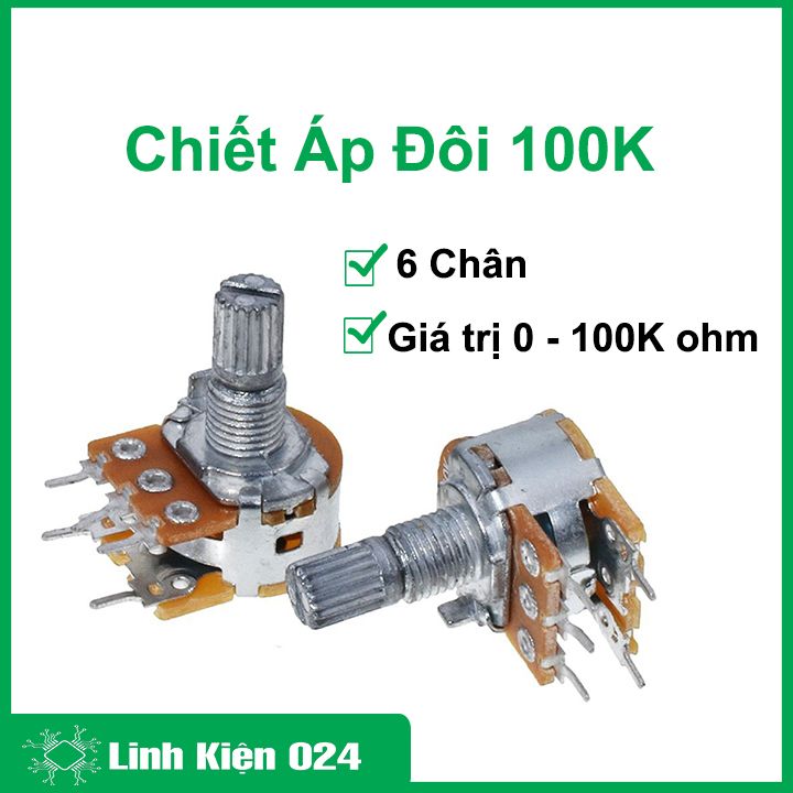 Chiết áp đôi 100K, biến trở volume kép 6 chân