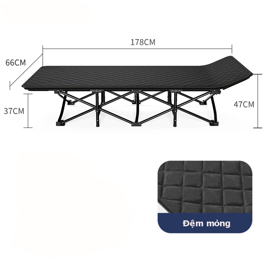 Giường gấp gọn 67x178cm, Giường xếp gấp gọn, giường gấp ngủ trưa văn phòng, khung kim loại cao cấp, giường ngủ trưa văn phòng