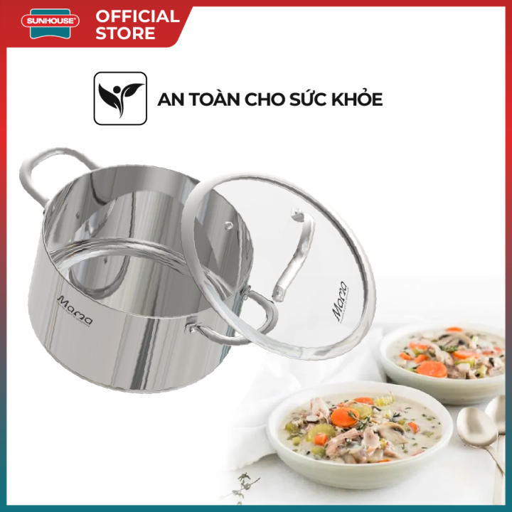 Bộ nồi inox đáy liền nguyên khối SUNHOUSE MAMA SHG701 - Dùng được với mọi loại bếp - Đường kính 16cm - 20cm - 24cm - Sản xuất tại Việt Nam - Hình ảnh 3
