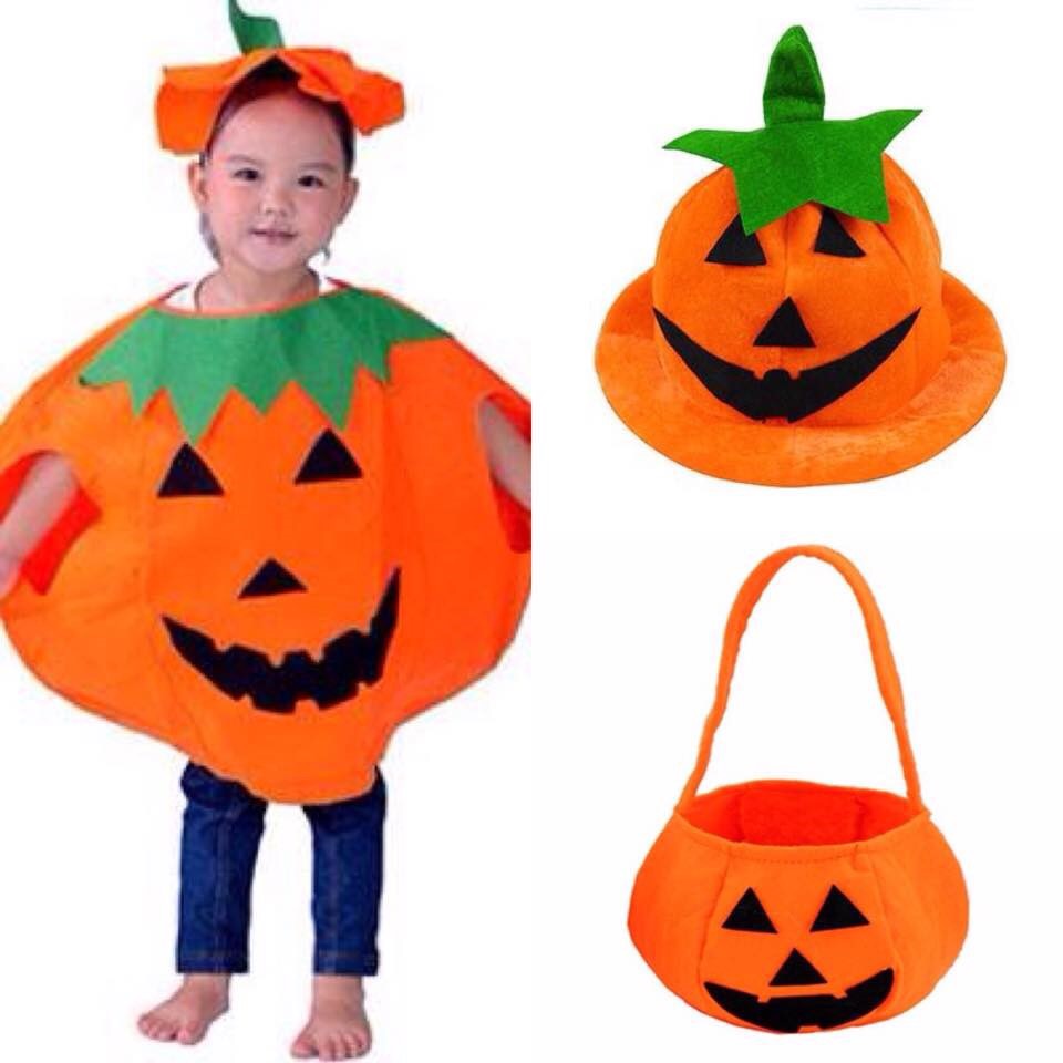 Set bí ngô 2 đến 3 món hoá trang Halloween cho bé