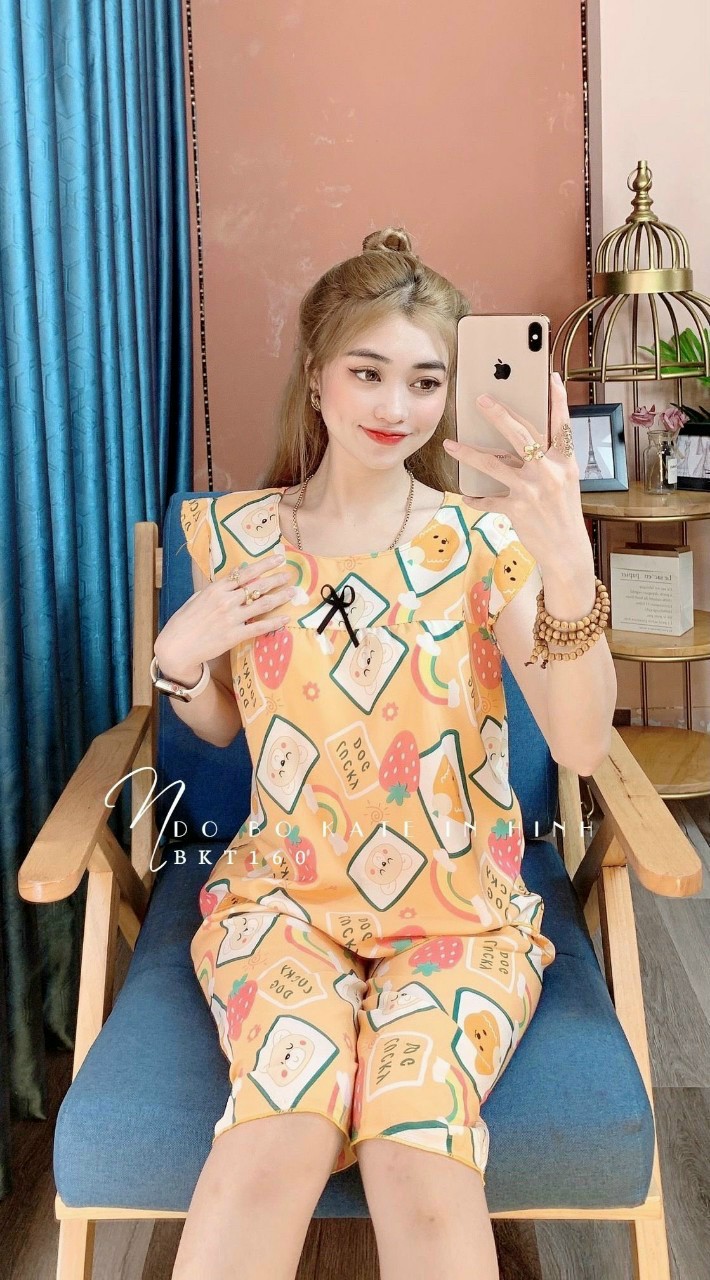 Đồ bộ mặc nhà kate lụa dễ thương hình cầu vồng
