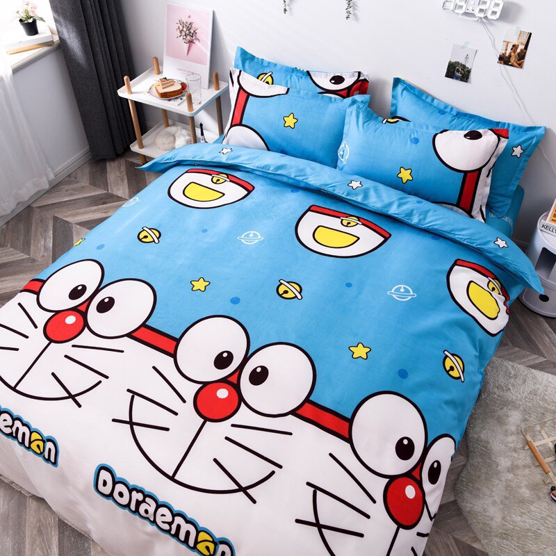 Trọn Bộ 4 Món Chăn Ga Gối Cotton Poly Nhập Mẫu DORAEMON 3 Dễ Thương Cho Trẻ Em