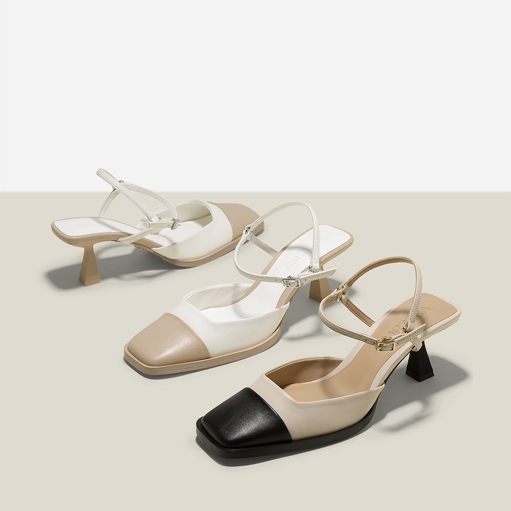 [Ưu đãi voucher 10%] Vascara Giày Bít Spool Heel Nhấn Mũi Phối Layer - BMN 0595