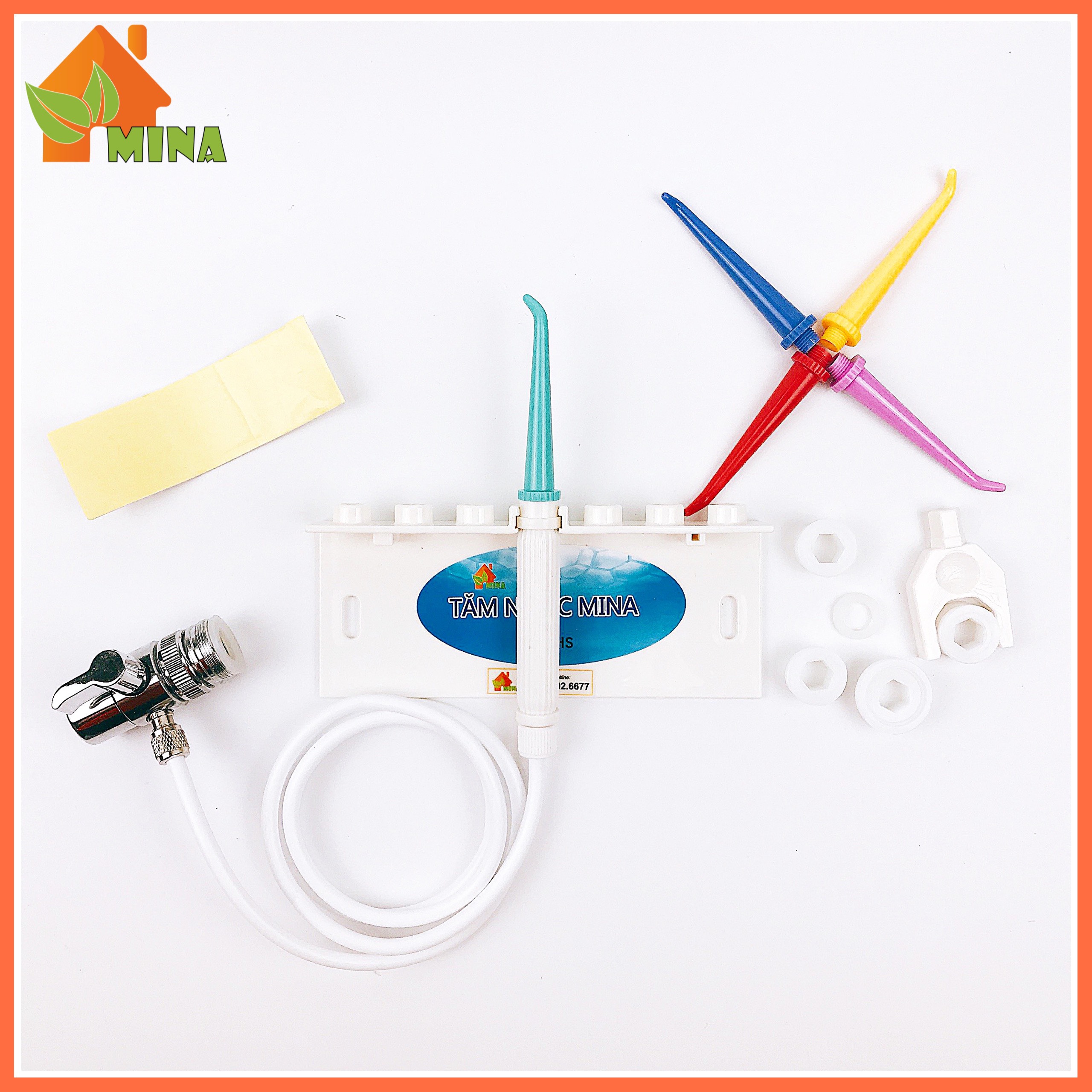 Máy Tăm Nước Mina. Tăm Nước Bảo Hành Đổi Mới 24 tháng. Công Nghệ Nhật Không Dùng Điện. Bóp Nước Vòi Rửa Mặt Tạo Áp Lực. Tặng Kèm 5 Đầu Tăm