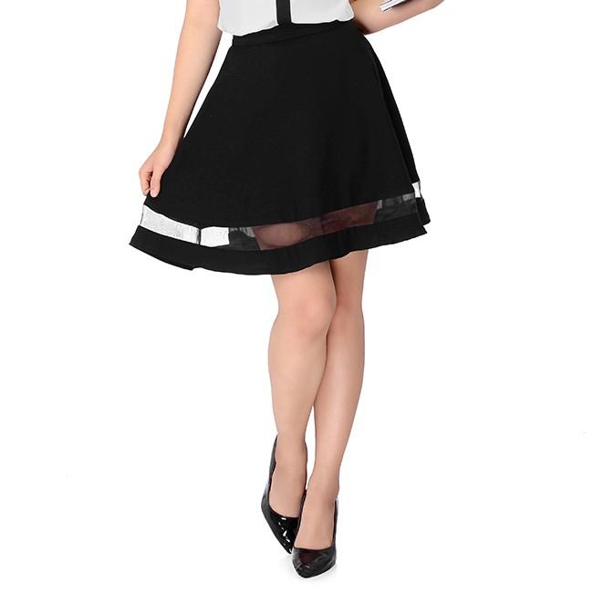 Chân váy xếp ly phối lưới (Đen)