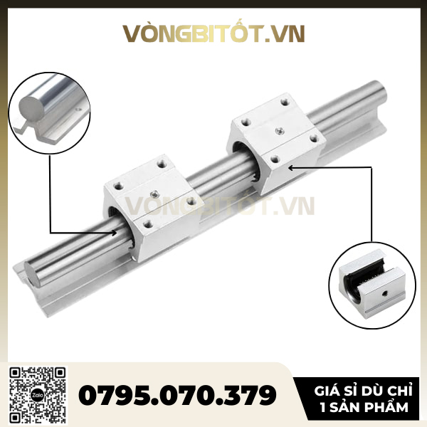 Bộ Thanh Trượt Tròn Có Đế Trục 16mm dài 500mm (Bao gồm: 2 thanh trượt đế dài 500mm và 4 hộp trượt)