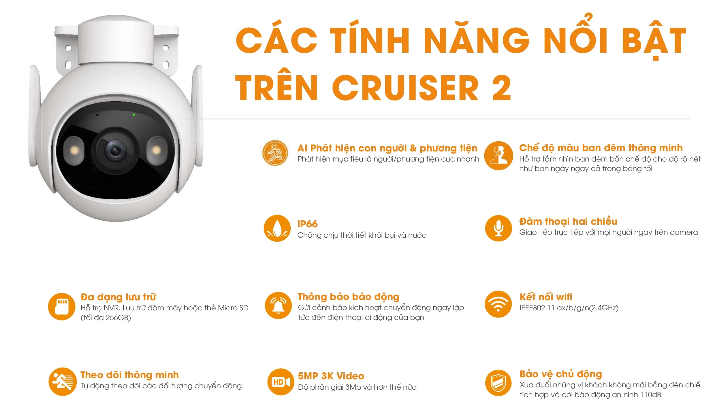 CAMERA WIFI IMOU Ngoài Trời Cruiser 2  5MP  l  Nhận Diện Thông Minh l 4 Chế Độ Nhìn Ban Đêm l Bảo Hành Chính Hãng