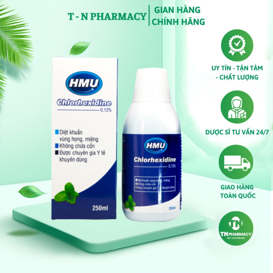 Nước súc miệng hmu chlorhexidine 0,12% - chai 250ml