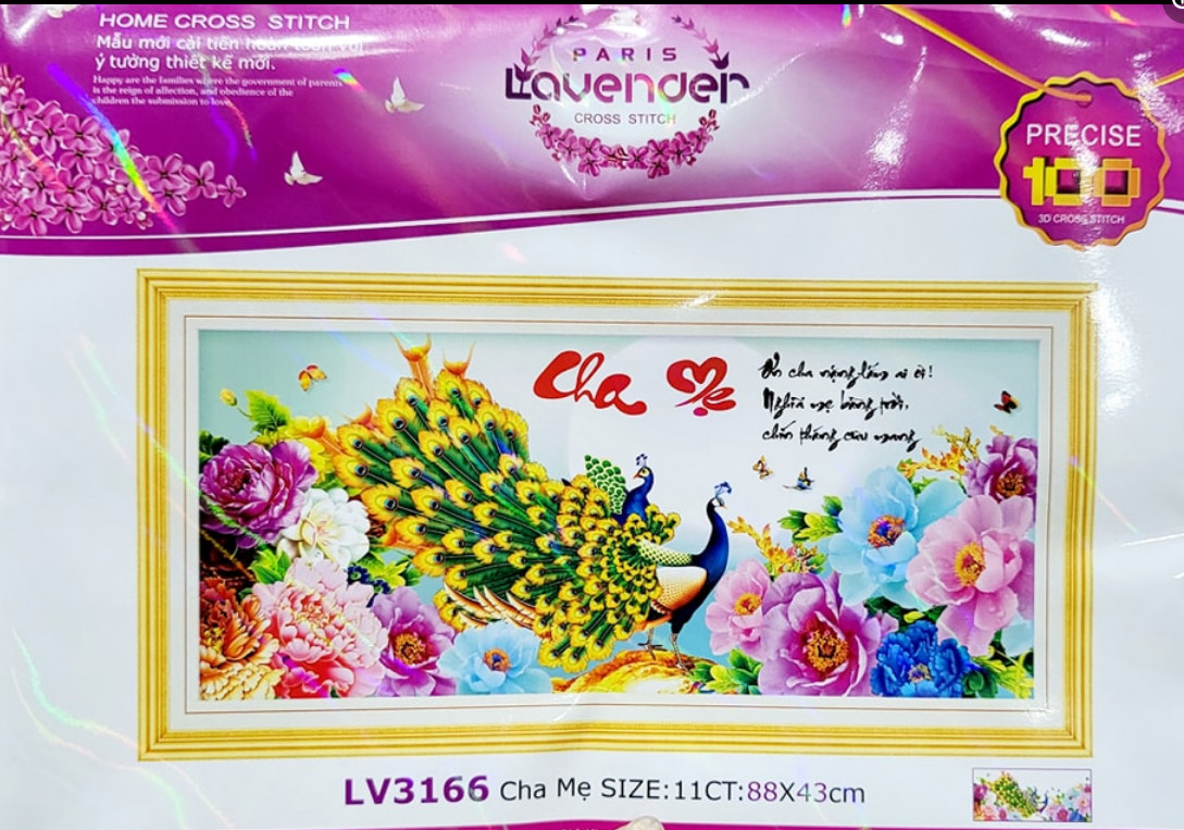 [HCM]Tranh thêu chữ thập cha mẹ công hoa mẫu đơn LV3166 - kích thước 88 * 43