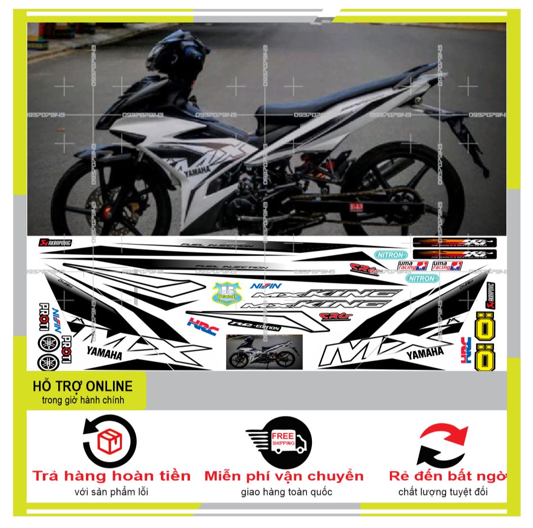 Tem rời exciter 150 mxking dán xe trắng mặt nạ đen