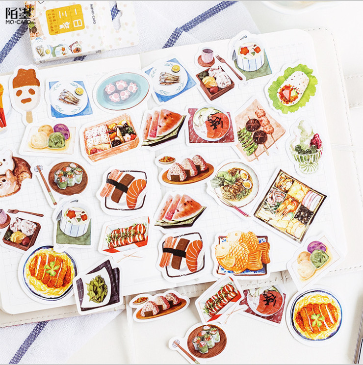 Set 45 miếng dán, sticker trang trí thiệp, sổ, đồ dùng cá nhân chủ đề MÓN ĂN siêu dễ thương LILA SDOAN