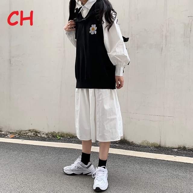 Sét áo gile hoa kèm áo sơ mi COH0320