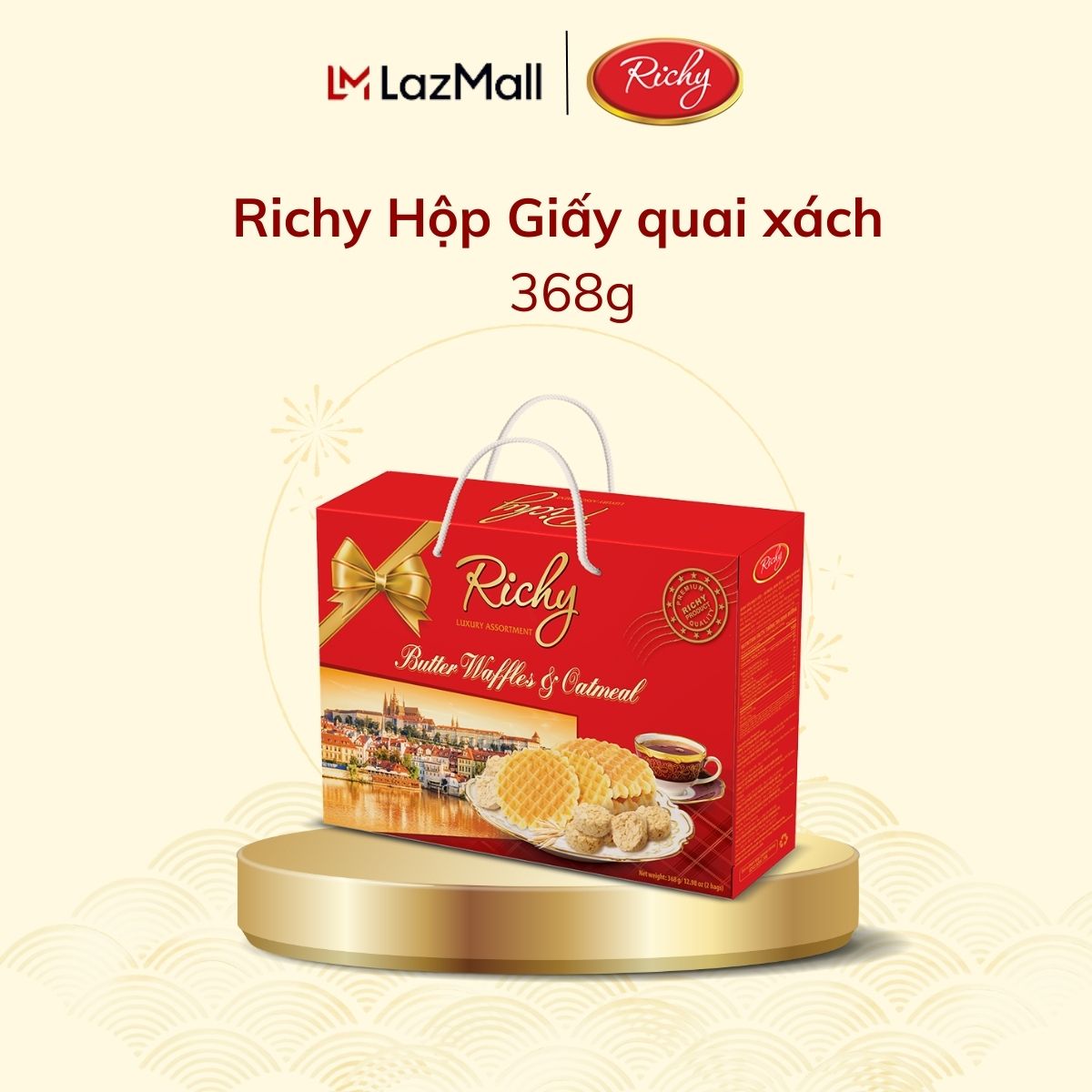 Hộp Bánh Tết Richy Quai Xách, Hộp Giấy 368g - Bánh Kẹo Richy
