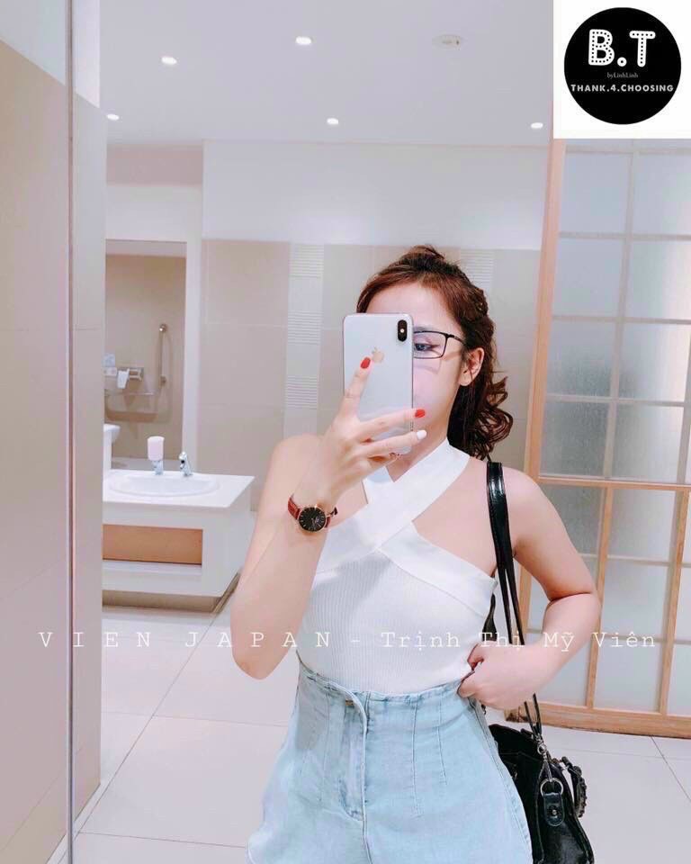 Áo yếm thun gân dây chéo cổ ôm body MC