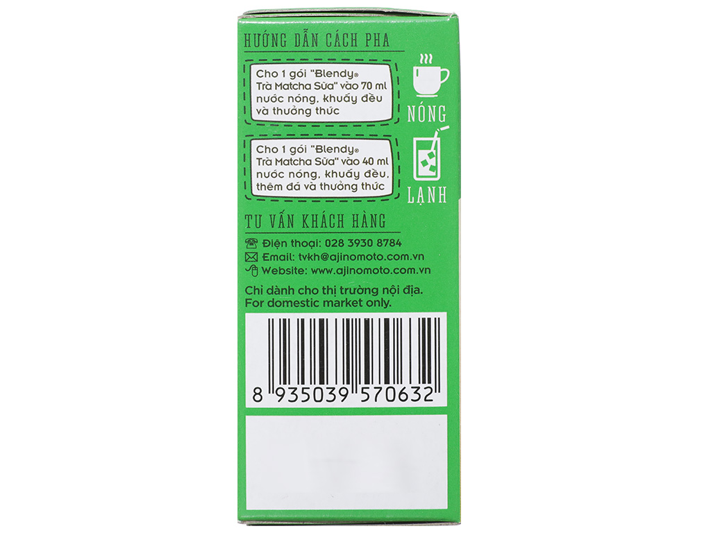 TRÀ SỮA BLENDY MATCHA ÍT ĐƯỜNG HỘP 10 GÓI x 16GR - 70632