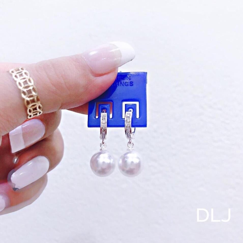 Bông Tai Nữ Bạc Thật JQN Khuyên Tròn Gắn Ngọc Trai Trẻ Trung Thời Trang