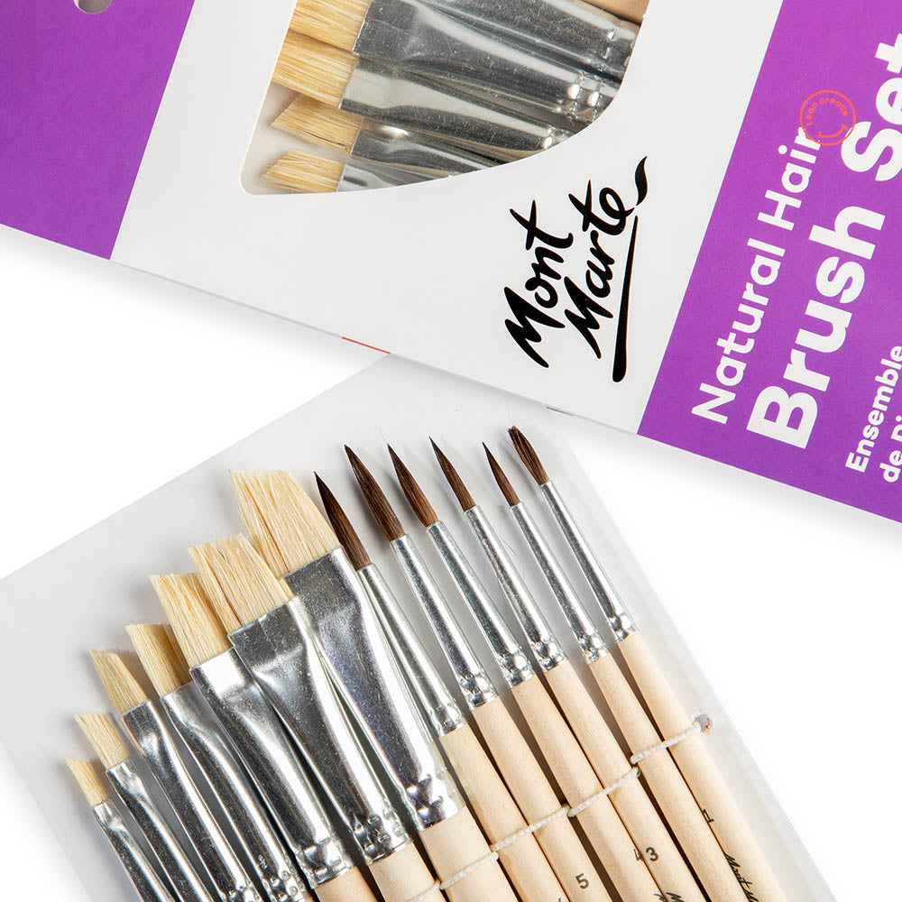 Bộ 13 cọ vẽ round & angle mont marte - natural hair round and angle brush set 13pc - bmhs0059