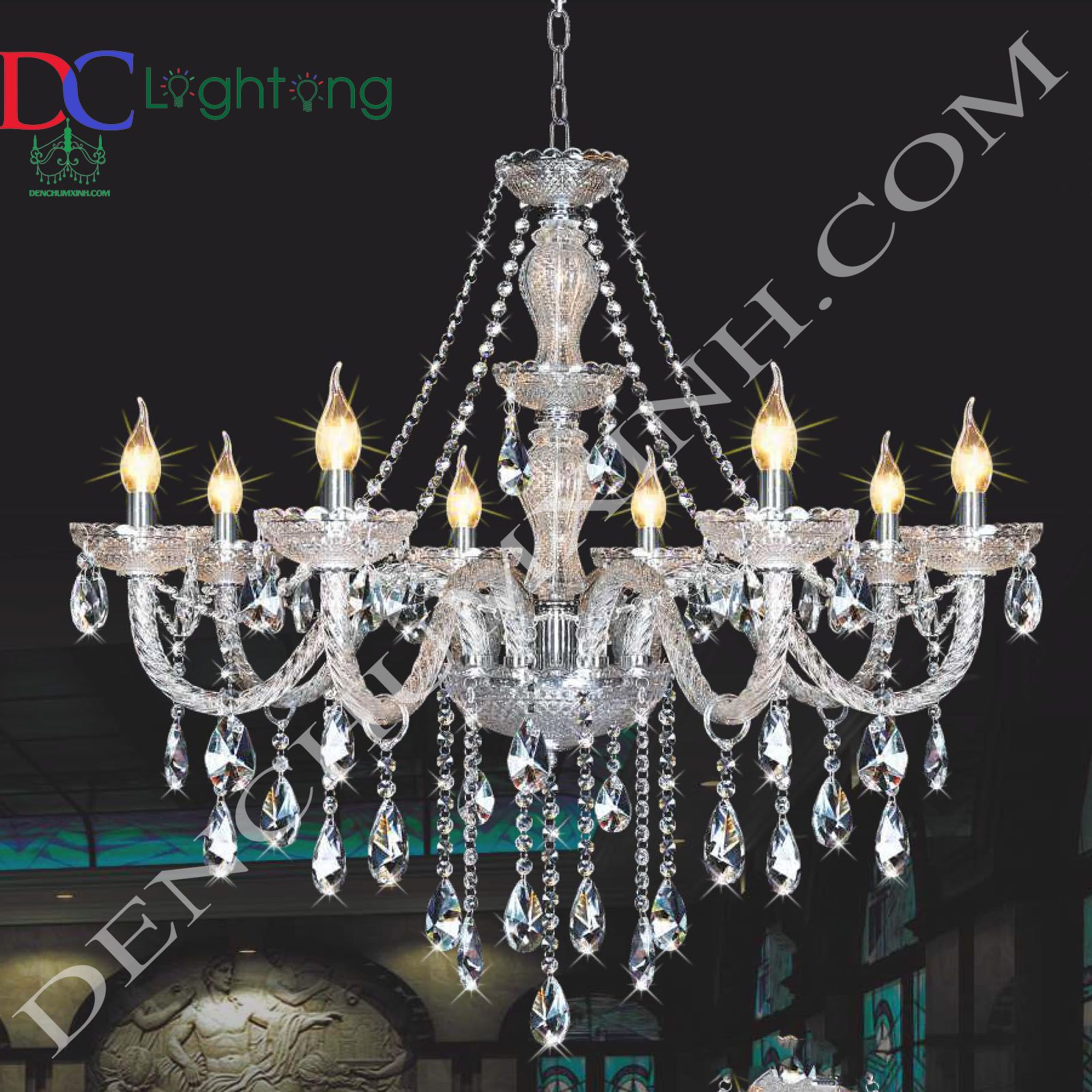 Đèn chùm fa lê nến phòng khách