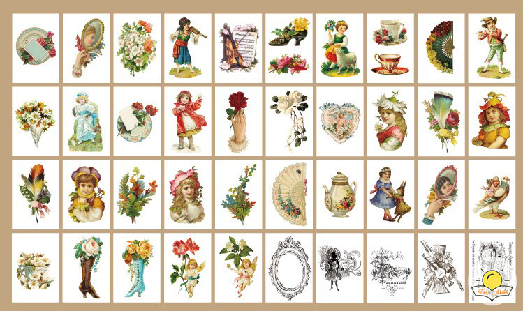 Quyển 80-100 tờ tranh vintage trang trí bullet journal, VPPTUEMINH tập ảnh vẽ Châu Âu dán sổ tay
