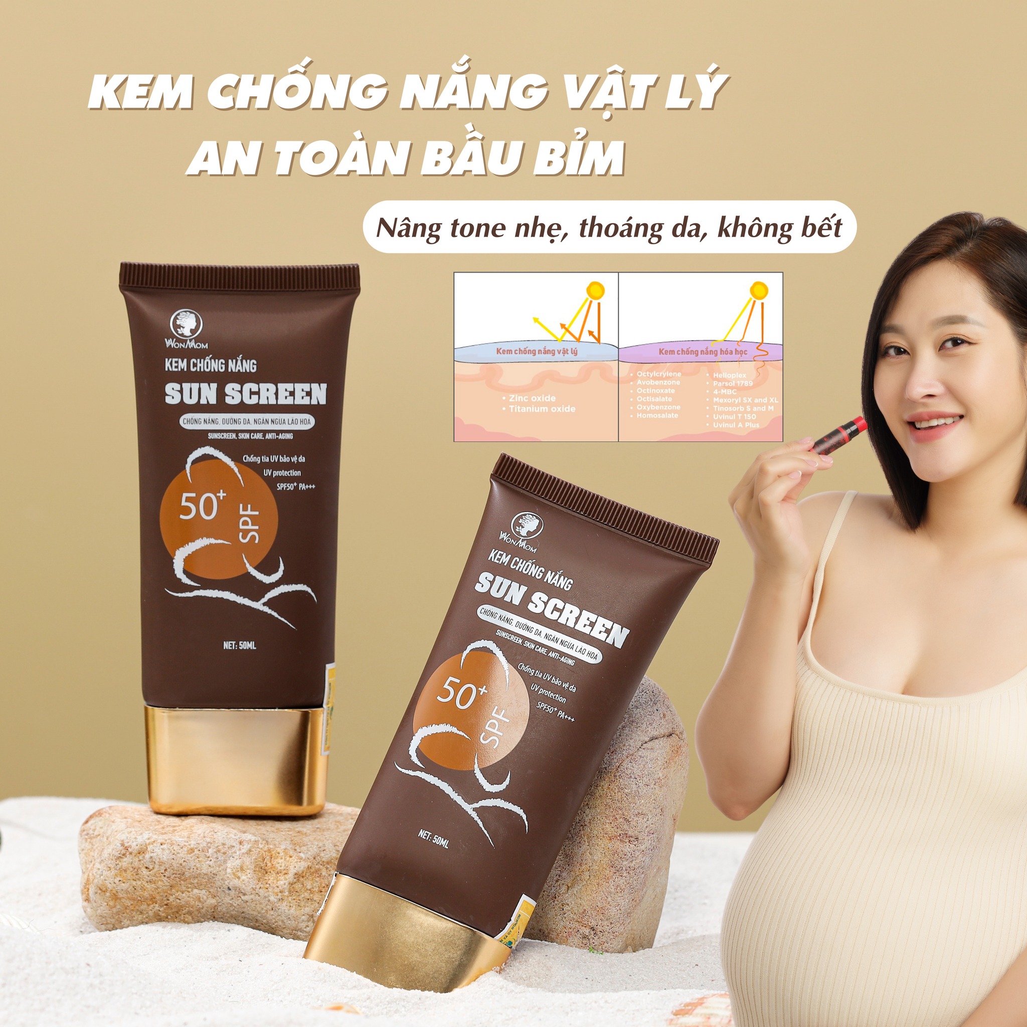 Kem chống nắng Wonmom (Chống nắng vật lý an toàn)