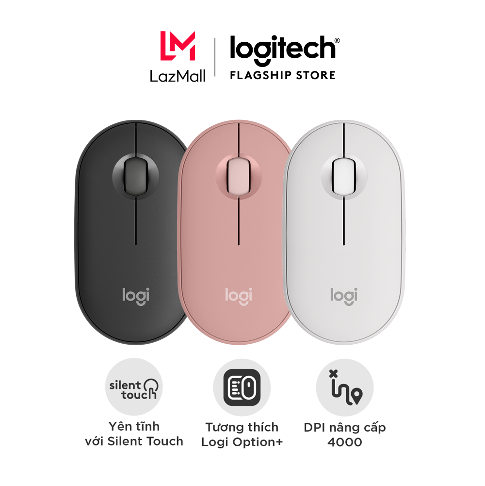 Chuột không dây Bluetooth Logitech M350 Mỏng nhẹ, 4000DPI, Easy-Switch cho Windows, macOS, iPadOS, Android