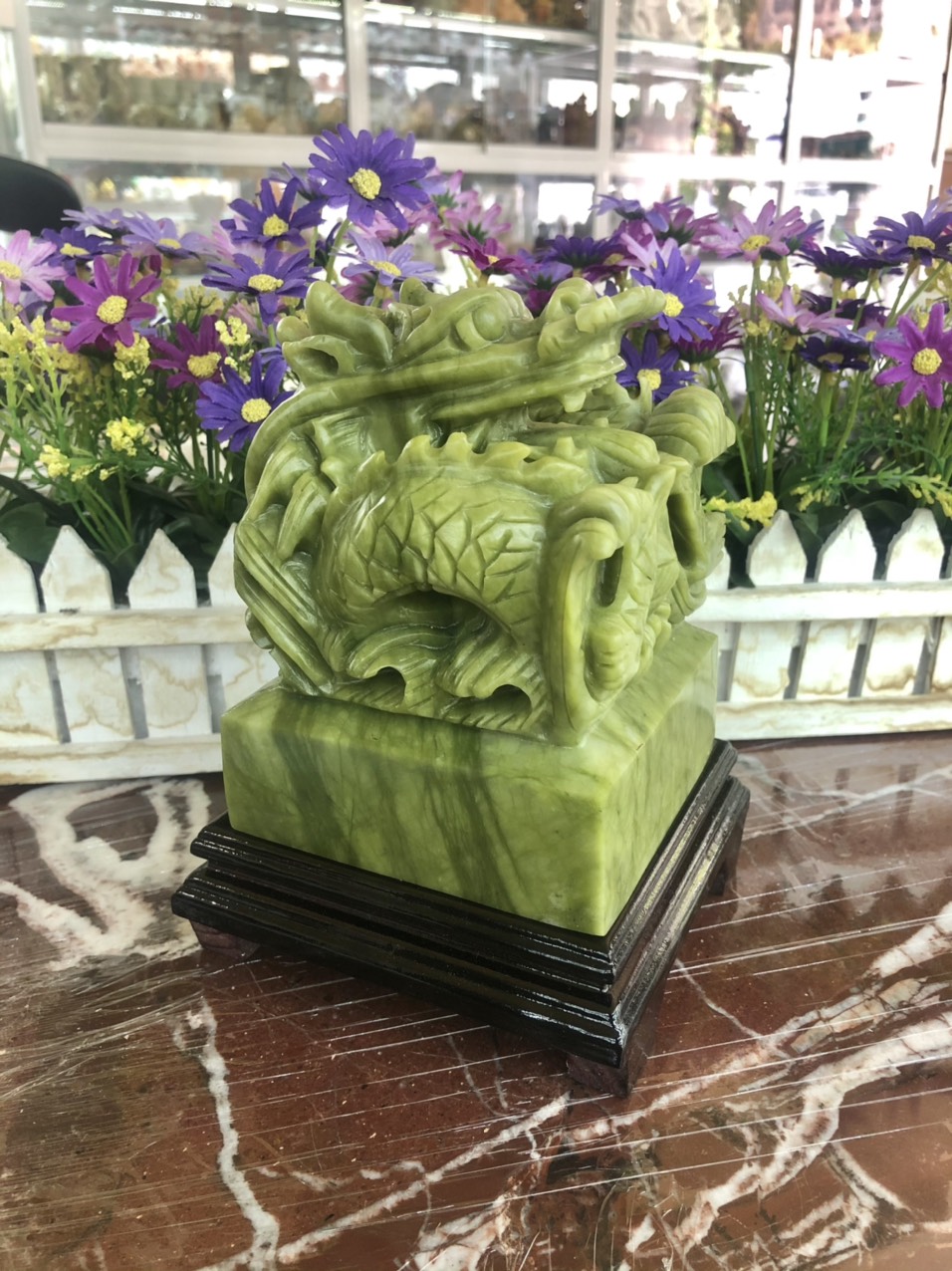 Ấn Rồng phong thủy đá ngọc serpentine - Cao 13 cm