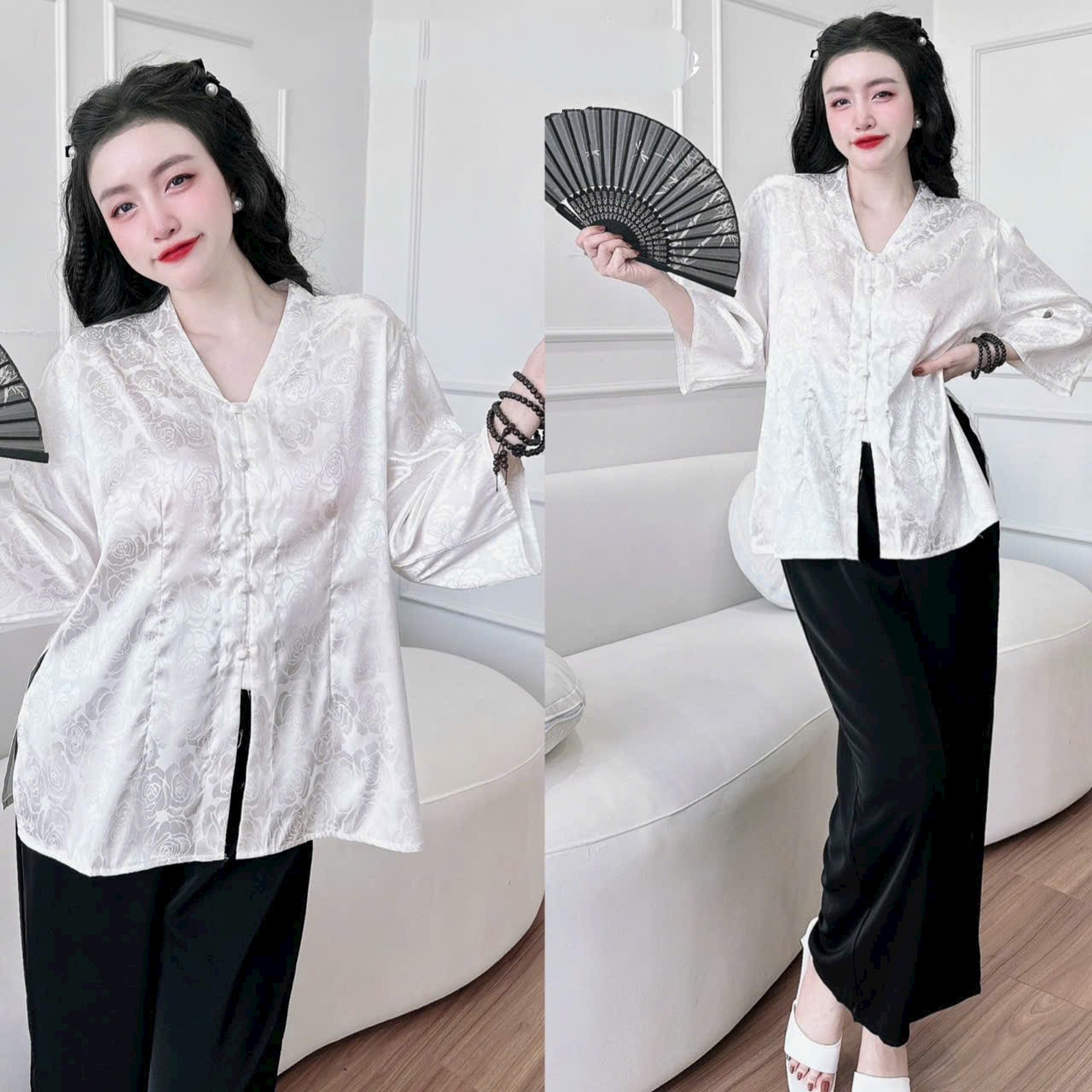 Đồ Bộ Dài Lam Đo Chùa Bigsize 50-100kg Lụa Mango phối Satin
