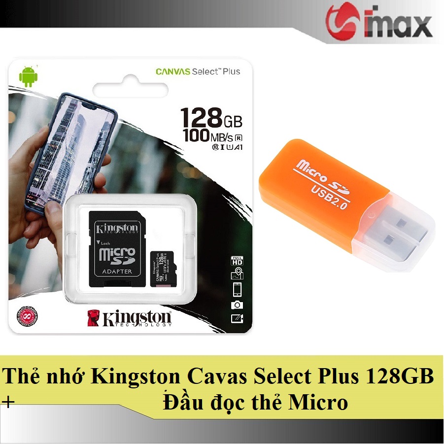 Thẻ nhớ kingston micro sdxc 128gb + adapter + đầu đọc thẻ micro