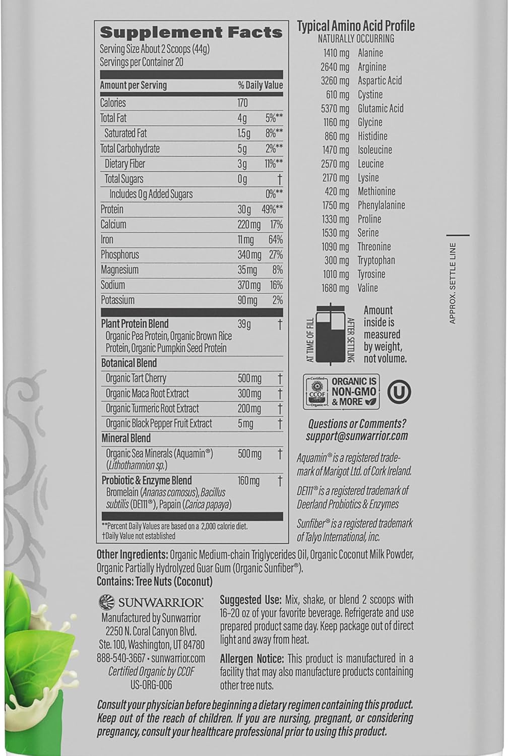 Đạm thực vật thể thao ''Sunwarrior'' : Organic Active Protein 20 lần dùng
