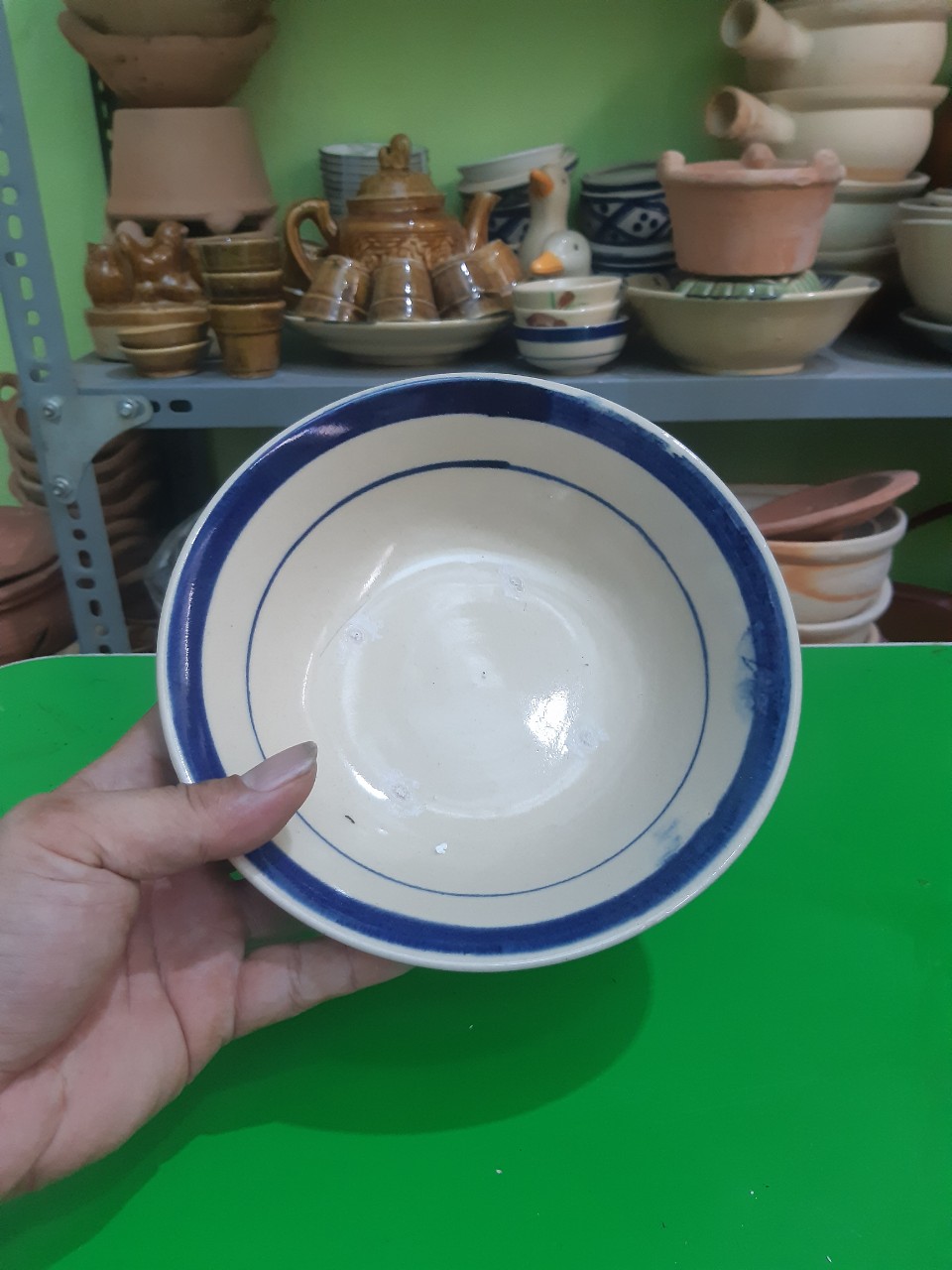 Combo 5 tô bè gốm kiểu xưa viền xanh 18 cm ( gốm sành)