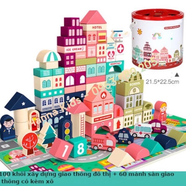 Bộ đồ chơi xếp hình bằng gỗ mô hình thành phố trẻ em,đồ chơi giáo dục sớm cho bé 1-5 tuổi