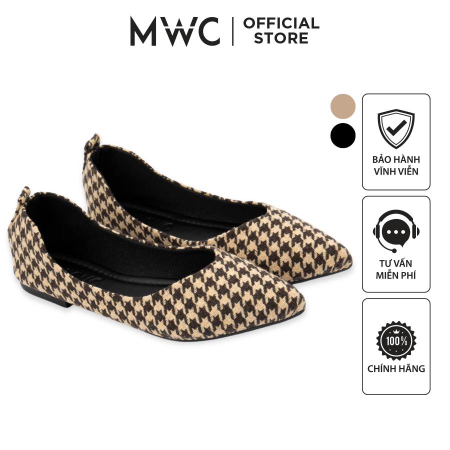 Giày Búp Bê MWC Vải Canvat Kiểu Dáng Basic Phong Cách Cổ Điển Màu Đen Xám