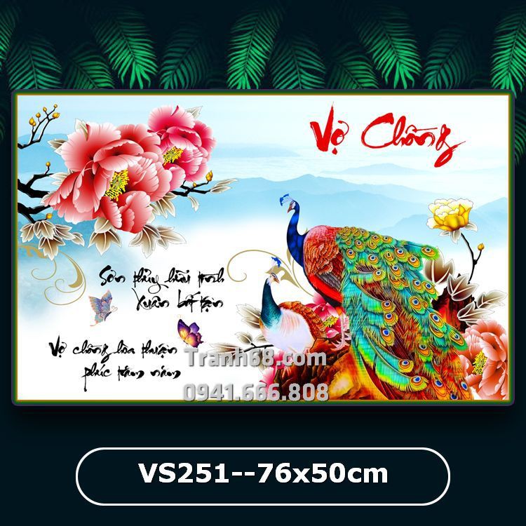 Tranh đính đá vợ chồng cao cấp -kt: 76x50cm