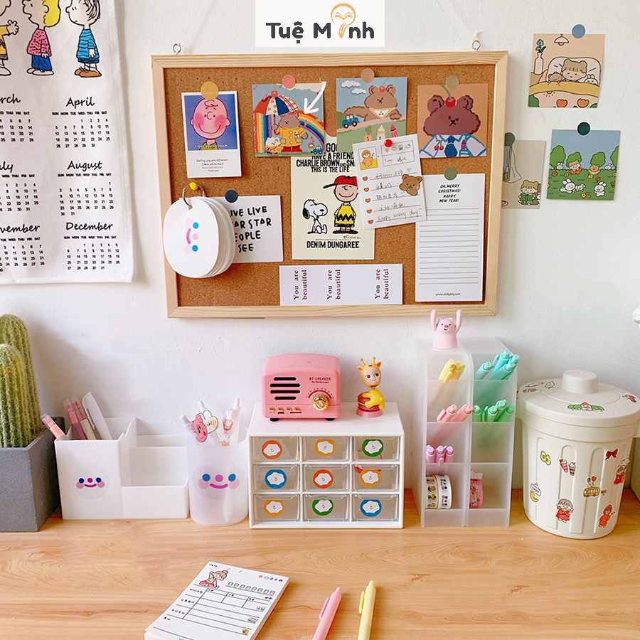 Bảng ghim gỗ bần Tuệ Minh K18 decor treo ảnh, postcard trang trí - Tặng kèm ghim, sticker, dây gai