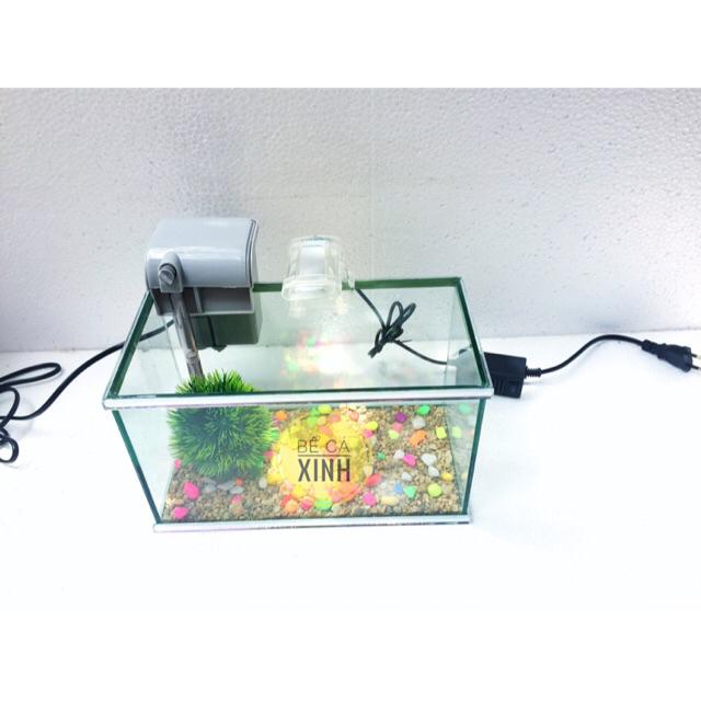 Bể cá mini viền gương 25cm kèm Lọc , Đèn - Bể mini viền gương