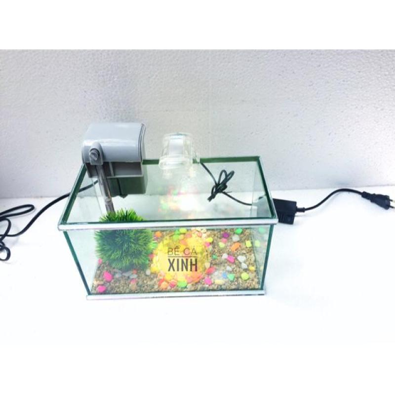 Bể cá mini viền gương 25cm kèm Lọc , Đèn - Bể mini viền gương (tặng phụ kiện và thức ăn cá)
