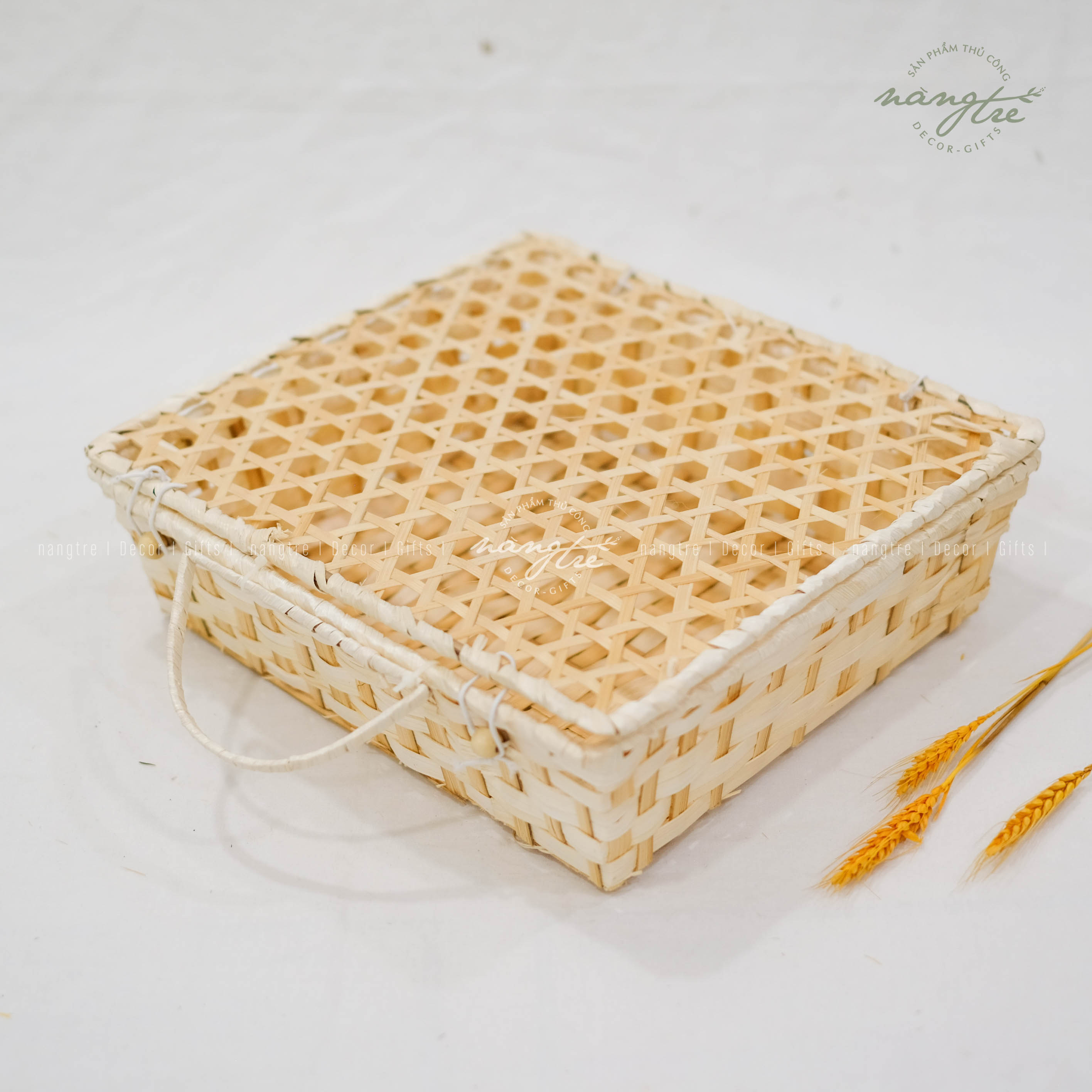 [HCM]Giỏ tre đan mắt cáo - Giỏ tre đựng quà - Bamboo basket