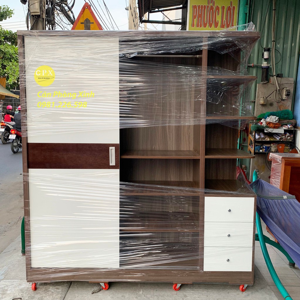 [Freeship HCM] Tủ áo gỗ MDF cửa lùa có kệ CPX-T08 ( 180x200 cm )