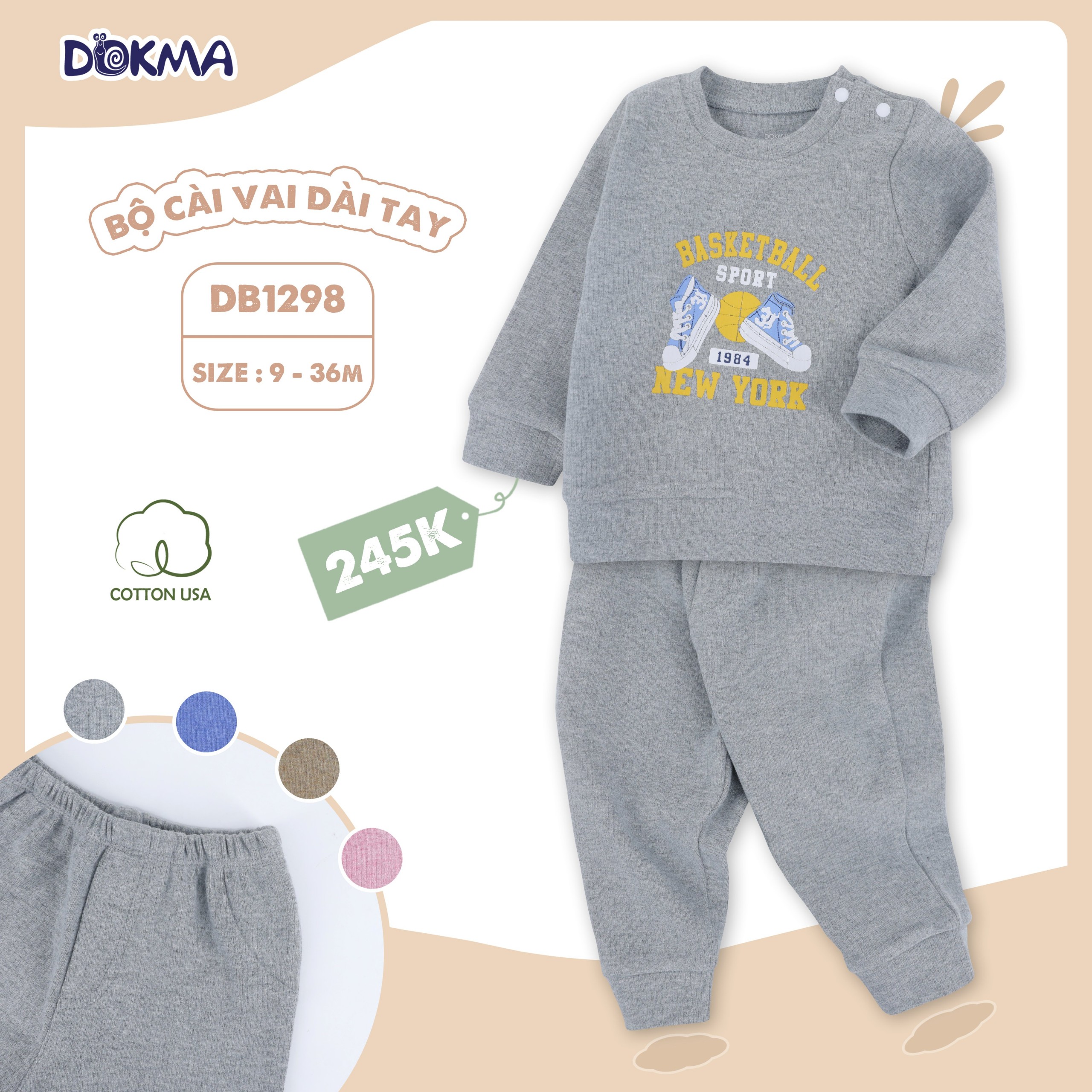 Bộ thu đông dài tay bé trai/ bé gái Dokma cotton len - nỉ dày