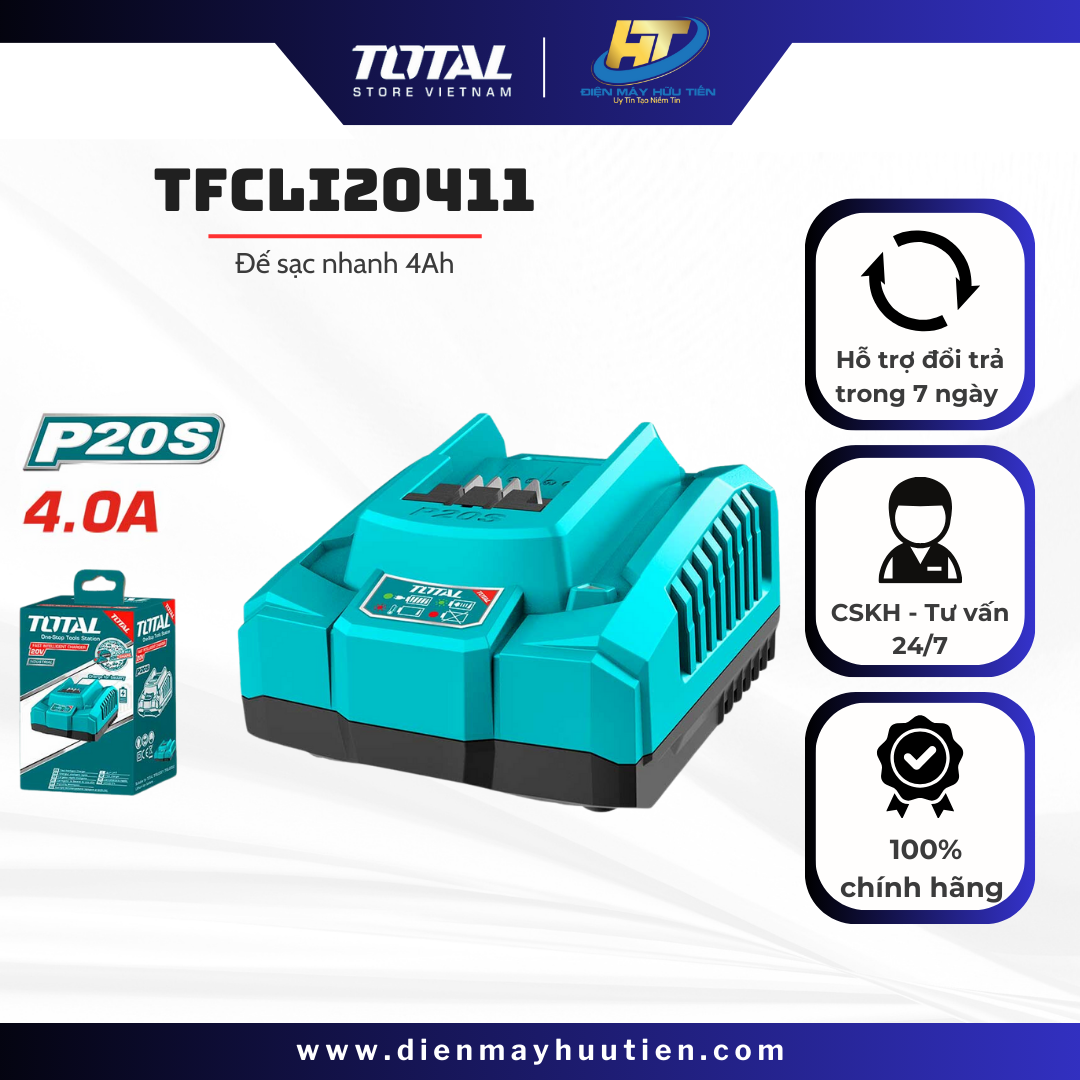 Đế sạc nhanh pin 20v total tfcli20411